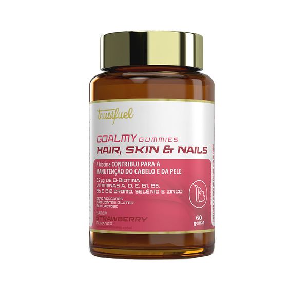 Hair, Skin, Nails Trustfuel 32mg Dbiotina/Vitaminas A,D,E,B1,B5,B6 e B12 Cromo/Selênio e Zinco Goalmy Guimmies Strawberry 60 Gomas Goalmy Gummies Hair Skin Nails Strawberry 60 Gomas Trustfuel Morango